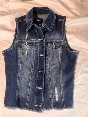 Maurices Dark Blue Distressed Denim Vest